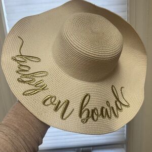 Beige Sun Hat with Gold 'Baby on Board' Embroidery